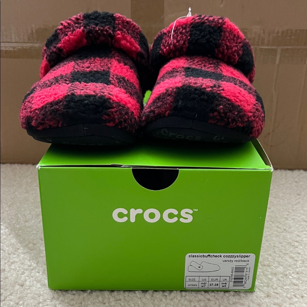 CROCS Plaid Slippers - Red and Black